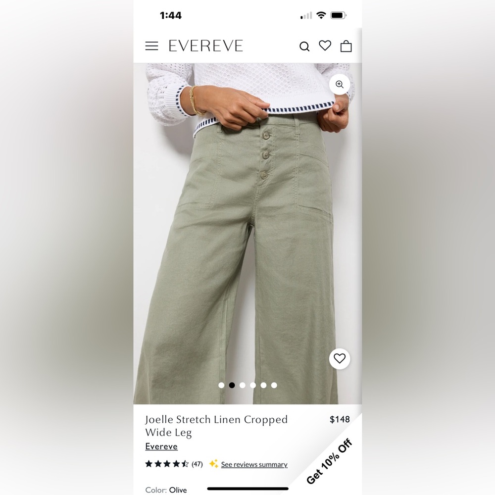 Evereve Joellle Stretch Linen Crop Wide Leg Pants Olive Green - Picture 4 of 13